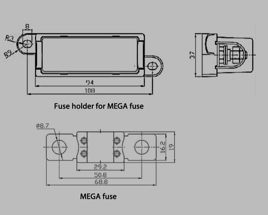 400 Amp Mega Fuse Mount with Fuse and Cover | Carbon Offroad