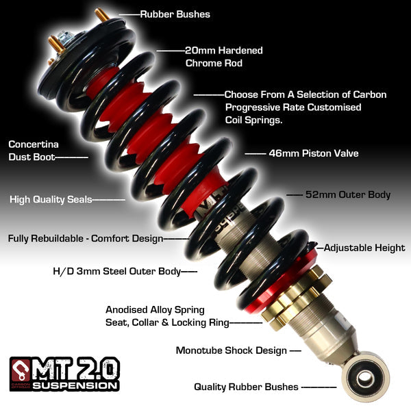 MT2.0 Fits Toyota Prado 120 Series Landcruiser Front Adjustable Struts 2-3 Inch | Carbon Offroad