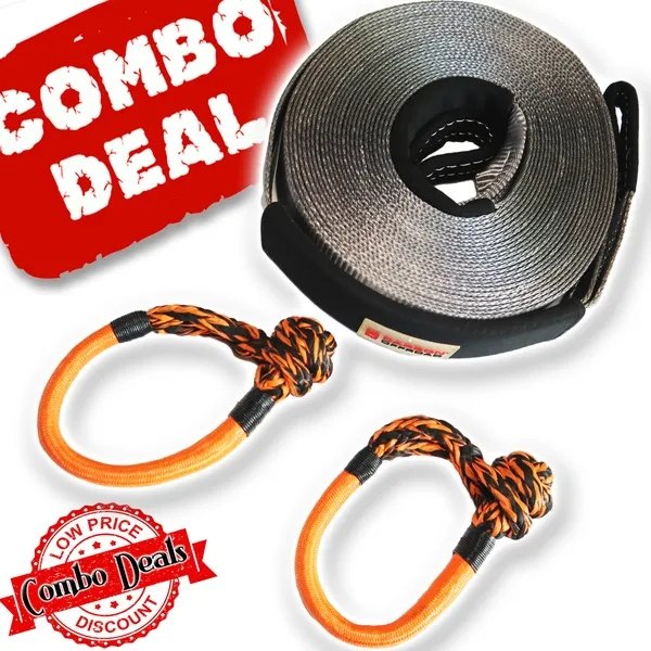 Carbon 20m 8T Winch Extension Strap and 2 x Soft Shackle Combo Deal | Carbon Offroad