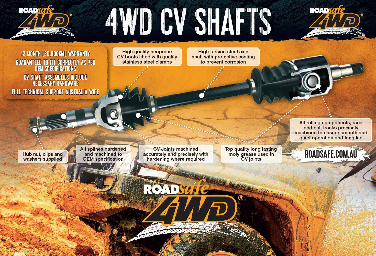 Roadsafe 4wd CV Shaft Ford Ranger PX 09/11-On - LHS Raised Height
